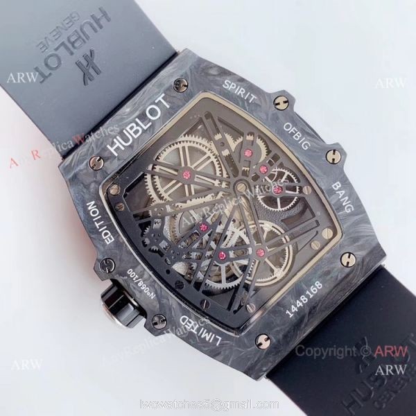 Swiss Grade Copy Hublot Spirit of Big Bang Tourbillon Carbon Watch Red Rubber Strap 6