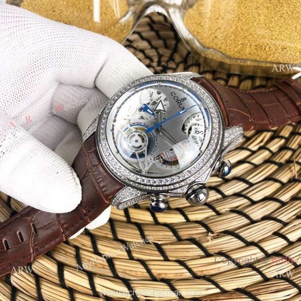Bubble Chronograph Corum Watch Diamond Case Black Dial 6