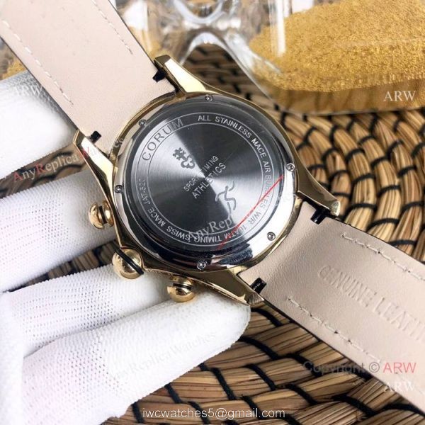 Replica Bubble Corum Watch Diamond Bezel Gold Case Silver Chronograph Dial 6