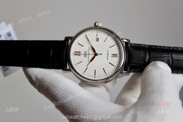 High End Replica IWC Schaffhausen Portofino White Dial rose gold markers Automatic Watch 6