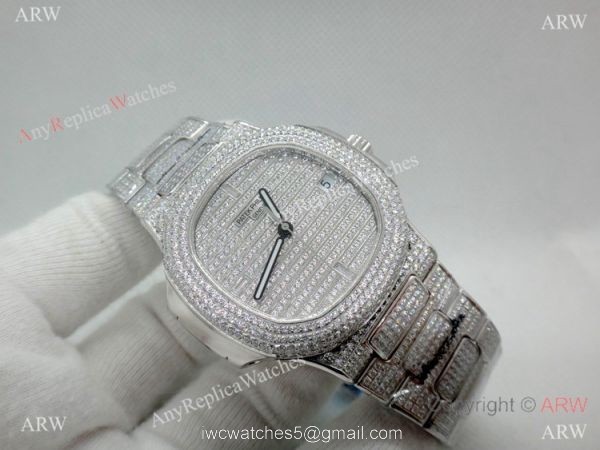 Swiss Grade Copy Patek Philippe Nautilus Jumbo Cal 324 Watch Stainless Steel Iced Out 6