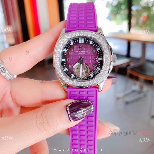 Clone Patek Philippe Aquanaut Tourbillon Women Watches Rose Gold Diamond Bezel 6