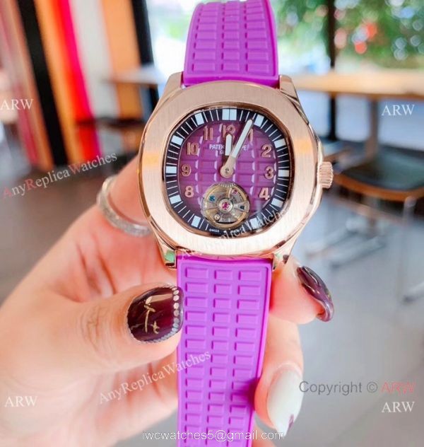 Copy Patek Philippe Tourbillon Black Rubber Strap Watches Women Size 6