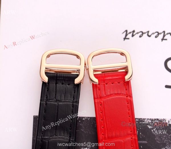 Copy Cartier Red Leather Strap Rose Gold Diamond Quartz Watch 35mm 6