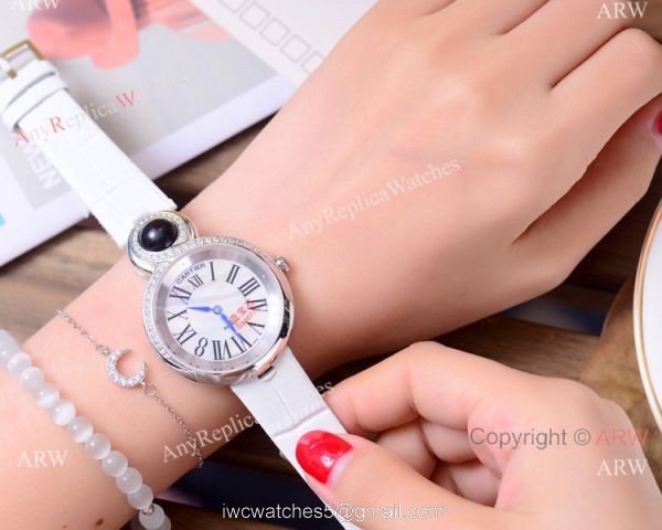 High Quality Copy Cartier Women watches Rose Gold Blue Leather Strap 6