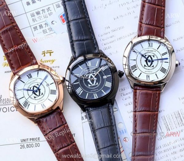 Copy Cartier Drive De automatic Watches Black Leather Strap 6