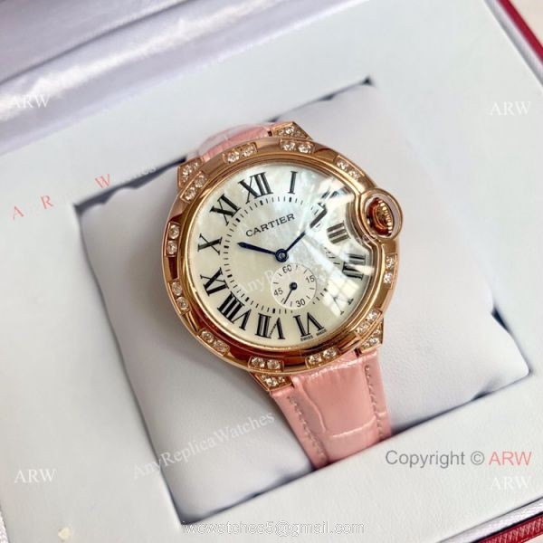 Cartier Ballon Bleu de Rose Gold White MOP Dial Watch 36mm 6