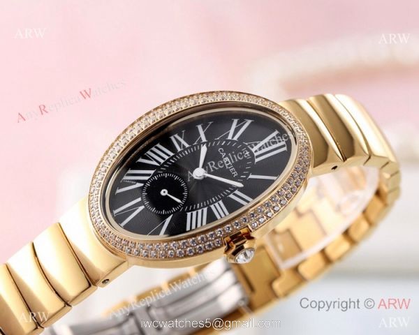 Best Quality Copy Cartier Baignoire Lovers Watch Rose Gold Black Dial 6