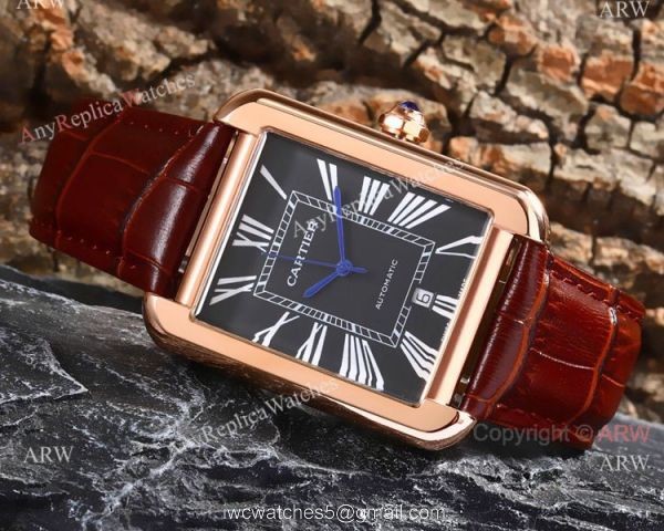 Replica Cartier Tank Solo Stainless Steel Black Roman Dial Watch Automatic 6