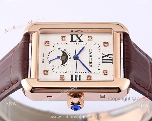 Cartier Tank Solo Moonphase Copy Watch White Dial Black Leather Strap 6