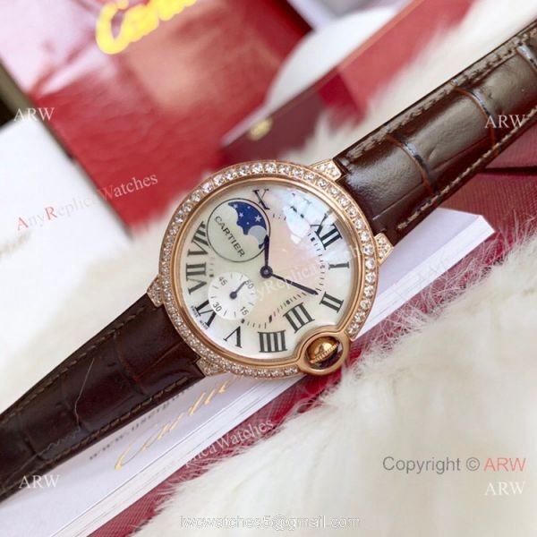 Copy Cartier Ballon Bleu quartz 36mm Watch White CeramicRose Gold Case 6