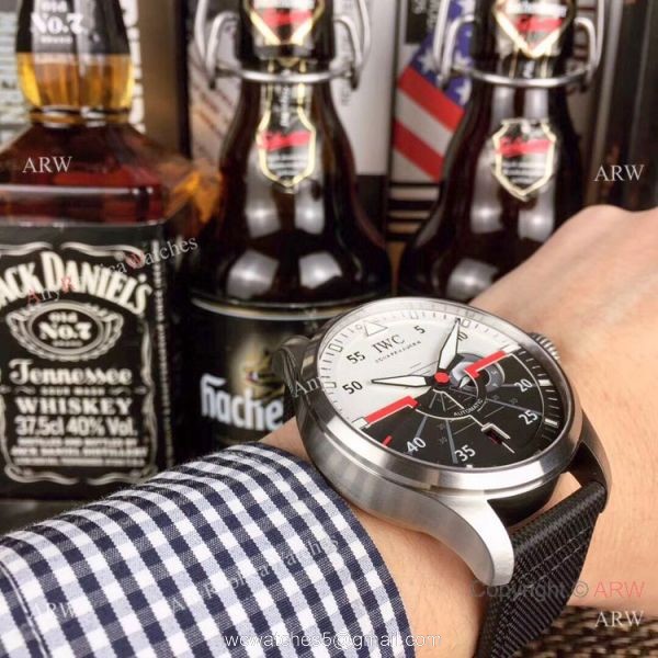 Swiss Replica IWC Pilots Top Gun SS Black Leather Strap Watch 6