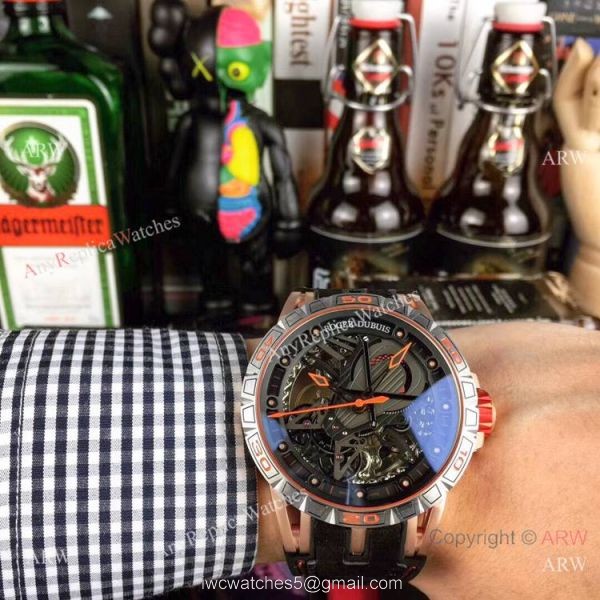Roger Dubuis Excalibur Skeleton Copy Watch Black DLC Case 46mm 6