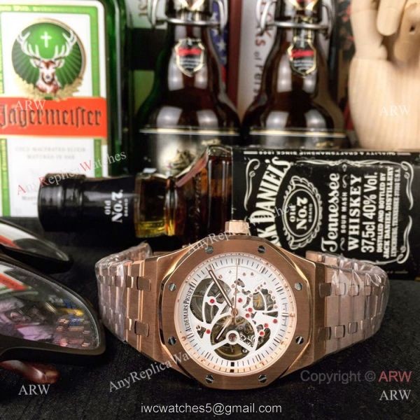 Copy Audemars Piguet Royal Oak Skeleton Rose Gold Watch 44mm 6