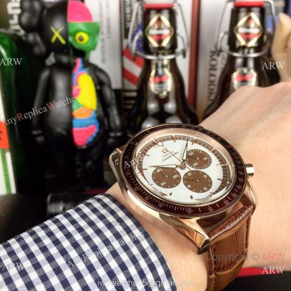 High Quality Omega Clone Watch Omega Speedmaster Chrono Rose Gold Brown Watch 6