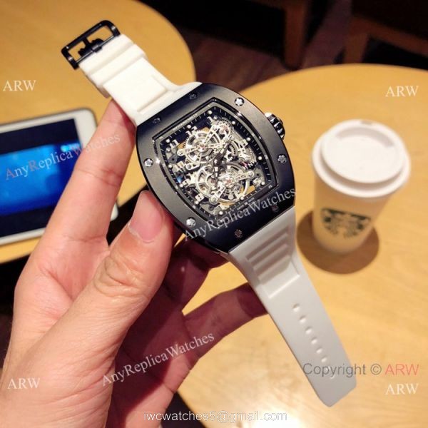 Richard Mille Knock off RM 17-01 Watches Black Case White Rubber Strap 6