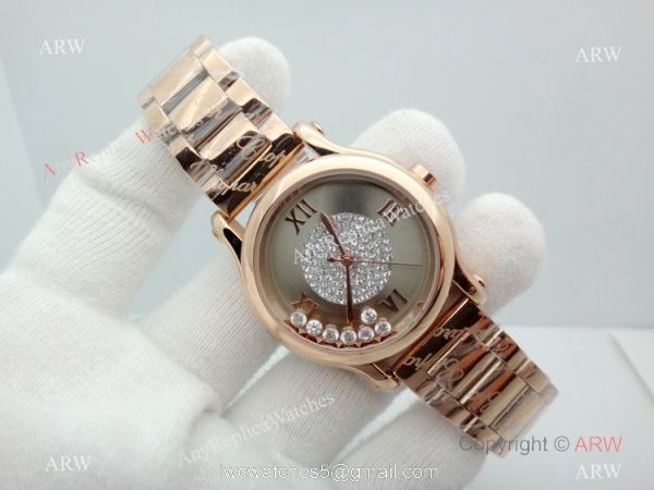High Quality Chopard Happy Sport Quartz Watch Rose Gold Gray Dial 6