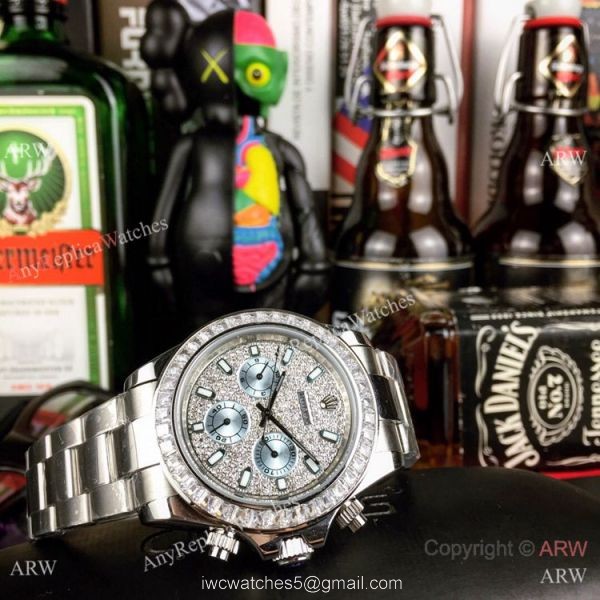 Fake Rolex with Diamond Bezel Men Watch Daytona Iced Out 6