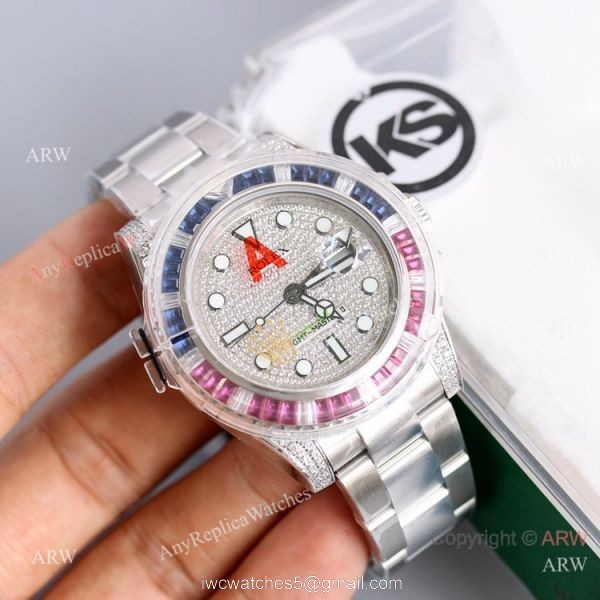 Swiss Grade 1 Copy Rolex GMT Master 2 Rainbow Bezel KSF 316L Stainless Steel Watch 40mm 6