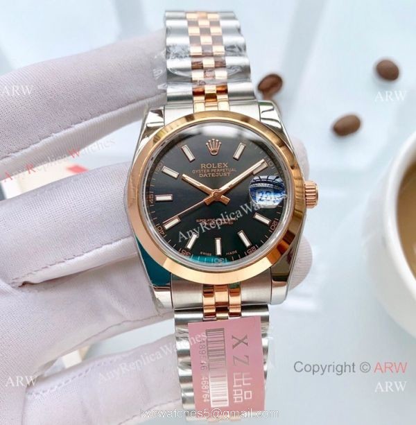 New Replica Rolex oyster perpetual Datejust Watch 2-Tone Rose Gold Black Dial 6