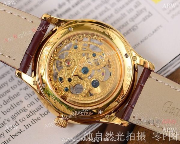 Copy Jaeger-LeCoultre Skeleton Watch Gold Case Diamond Bezel 6