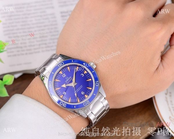 Omega Seamaster 300 Spectre Watch Replica 2-Tone Blue Ceramic 6