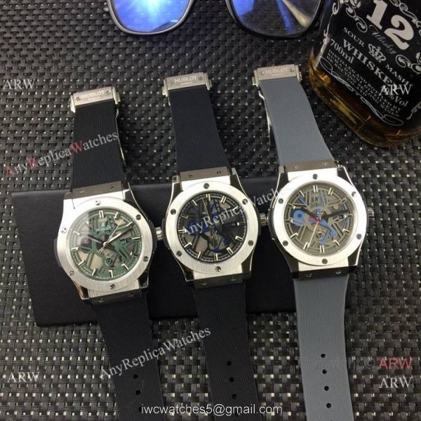 Replica Hublot Classic Fusion 43mm watches Black Bezel Rubber Strap 6