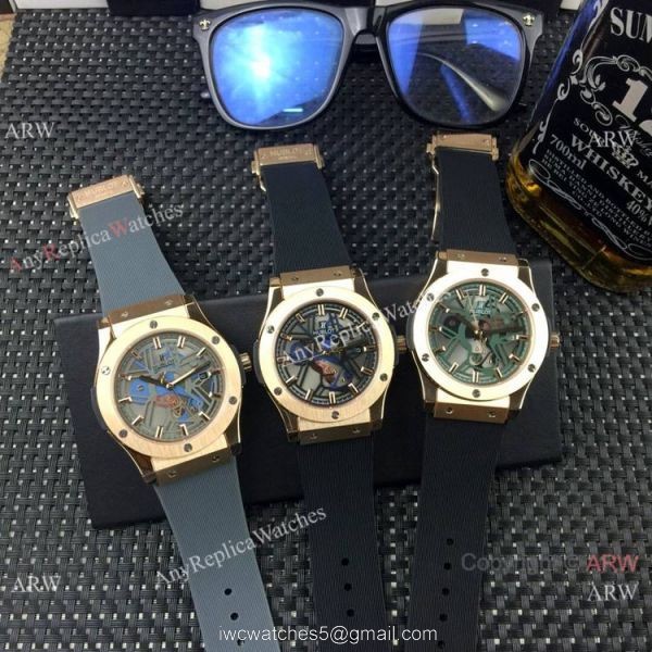 New Style Hublot Classic Fusion Rose Gold Bezel Rubber Strap Watches 6