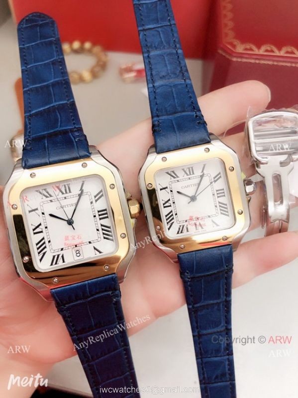 2019 Replica Cartier Santos de Lovers Watch Blue Leather Strap 6