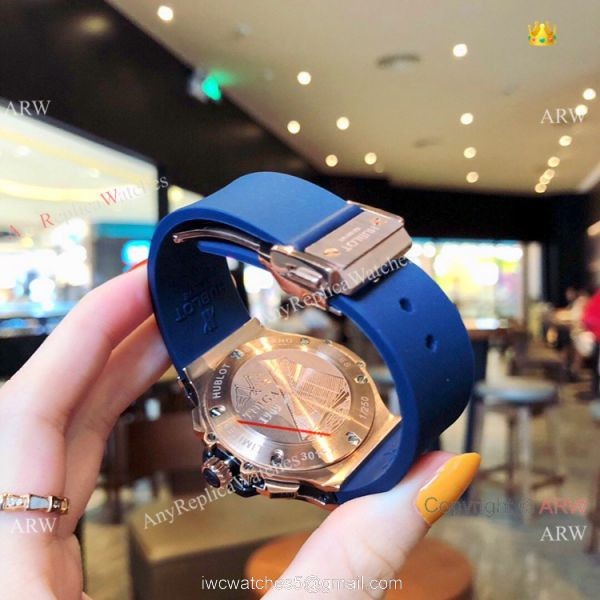 Copy Hublot Big Bang Rose Gold Diamond Blue Dial Watches 6