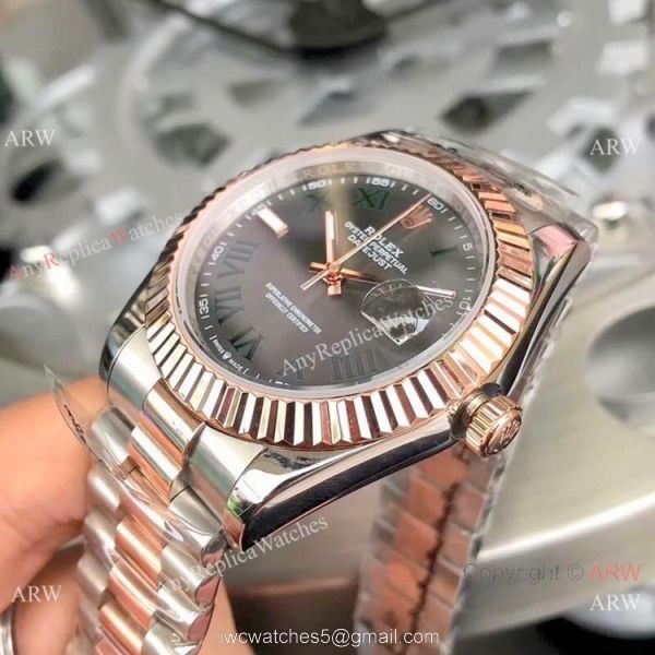 Copy Rolex Datejust Gray Dial 2-Tone Rose Gold President Watch 40mm 6