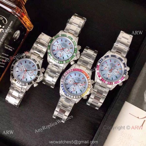 Rolex Daytona Stainless Steel Glacier blue Dial Fake Rolex with Diamond Bezel Men Watch 6