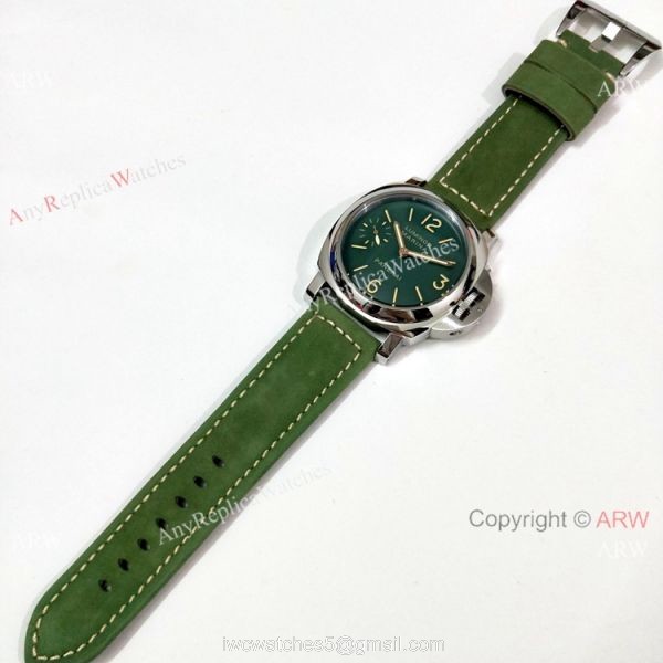 Luminor Marina Panerai Pam111 Copy Watch Green Face Leather Strap 6