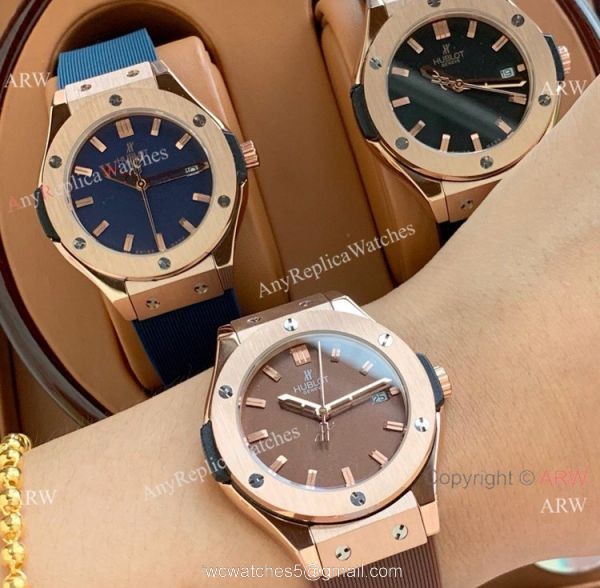 Copy Hublot Classic Fusion Lady Quartz Watch Rose Gold Brown Face 6