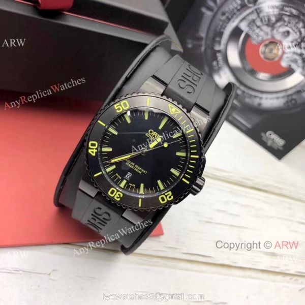 Swiss Fake Oris Aquis 43mm Watch Black and Yellow 6