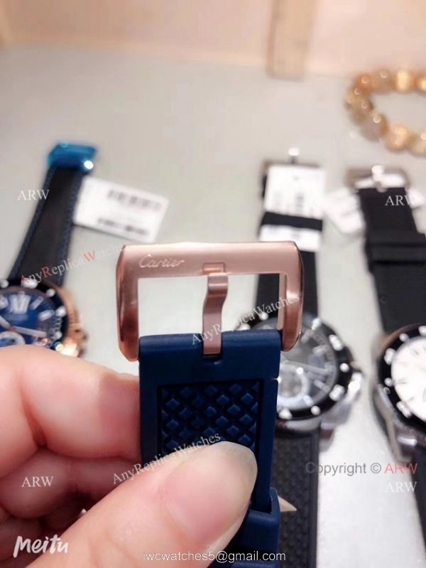 Copy Cartier Calibre De Diver Rose Gold Black Face Watches 6