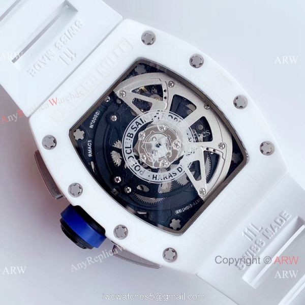 KV Factory Swiss 7750 Richard Mille RM 011-FM Polo Club Saint Tropez White Ceramic Watch Richard Mille AAA 6