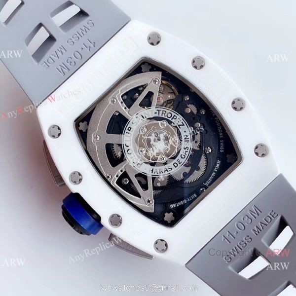 KV Factory Swiss Copy Richard Mille RM 011-FM Polo Club Saint Tropez Watch White Ceramic Gray Skeleton Dial 6