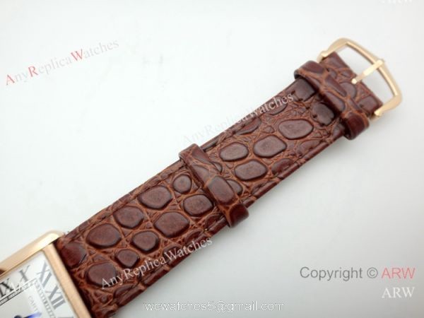 Replica Cartier Tank Solo Rose Gold Brown Leather Strap Watch 27mm 6