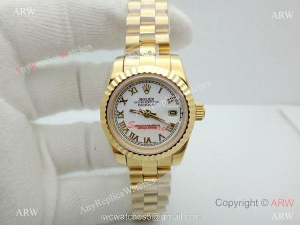 Copy Rolex Datejust Gold White Face Presidential Watch 26mm for Lady 6