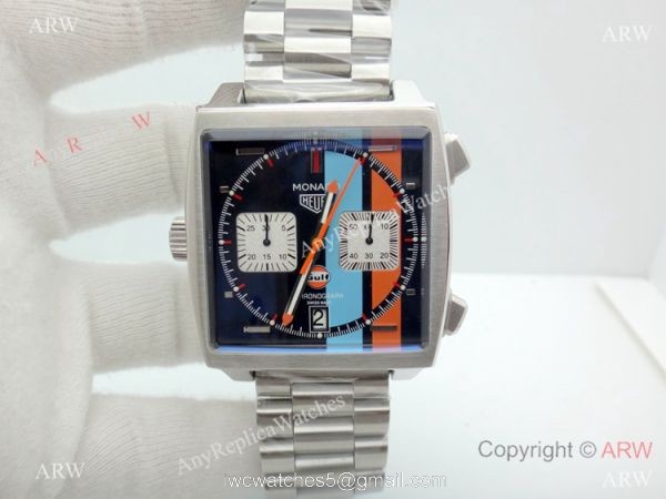 Tag Heuer Monaco Quartz Calibre 12 Replica Watch Stainless Steel Blue Red Dial 6