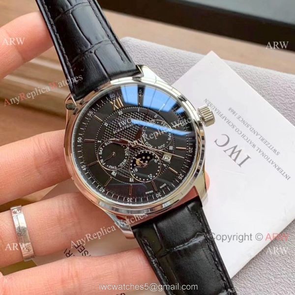 IWC Portugieser Annual Calendar Watches White Dial Black Leather Strap 6
