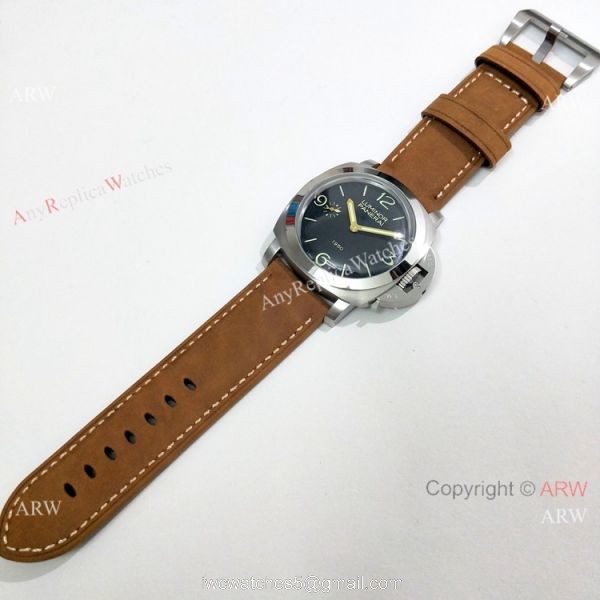 Copy Panerai Luminor PAM00127 Watch Black Dial Brown Leather Band 6