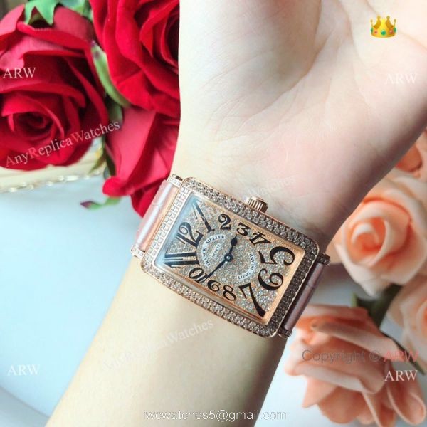 New Copy Franck Muller Long Island Rose Gold Iced Out Watch 26mm 6