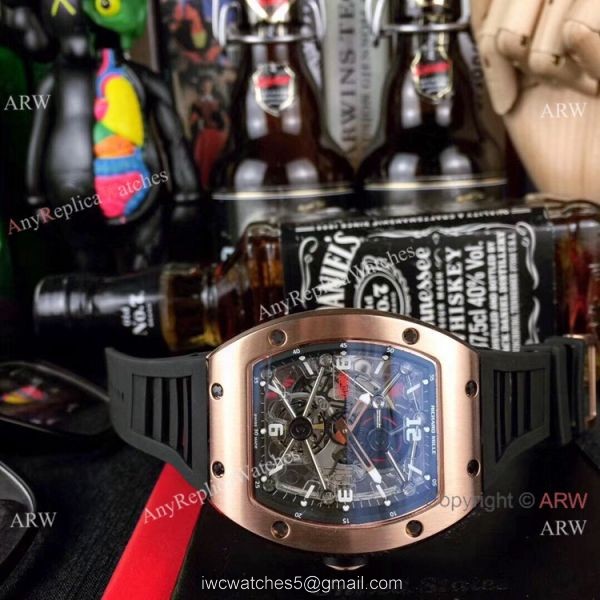 Richard Mille RM012 Rose Gold Rubber Strap Watch Swiss Quality 6