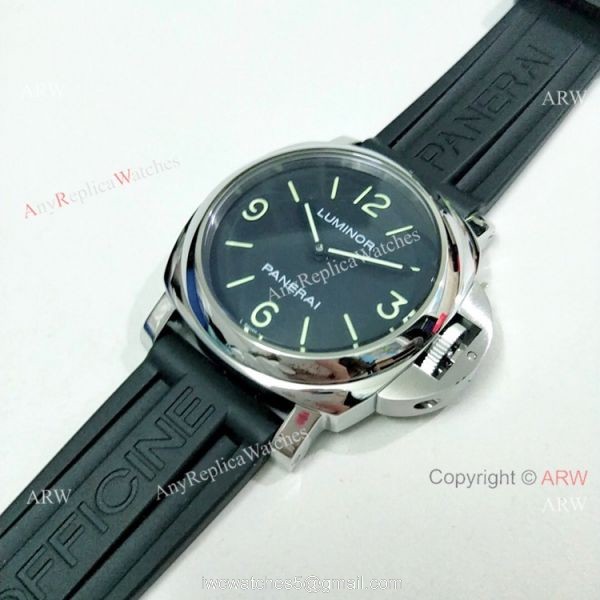 Copy Panerai Luminor PAM00112 Watch Black Dial Black Rubber Strap 6