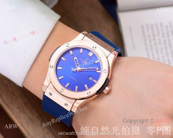 Copy Hublot Classic Fusion 42mm Watch Blue Face Rose Gold 6