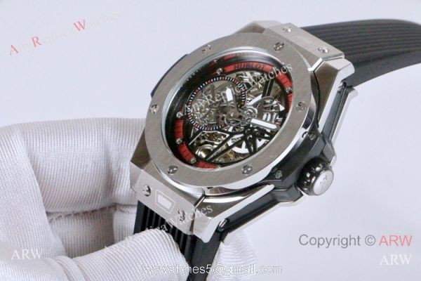 New Fake Hublot Geneve Big Bang Skeleton Watch Red Inner Rubber Strap 6