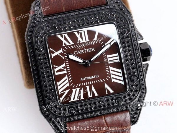 AAA Copy Cartier Santos De Iced Out Brown Dial Automatic Wrist 6