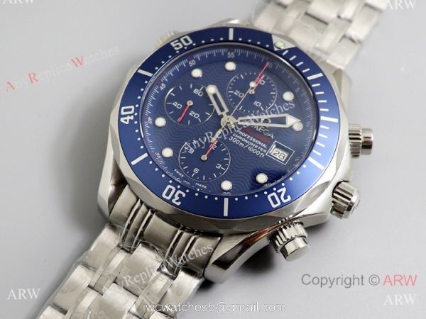 Swiss Omega Diver 300m James Bond Replica Watch SS Blue Wave Dial 6